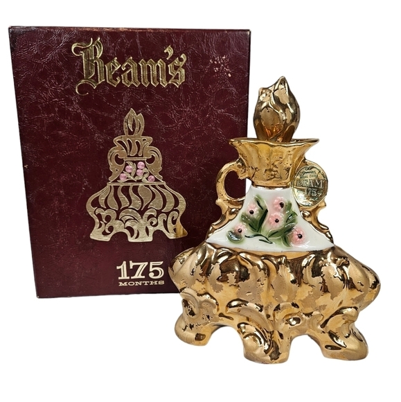 Vintage Jim Beam 175 Months Weeping Gold Floral Whiskey Decanter Bottle & Box - Picture 15 of 15